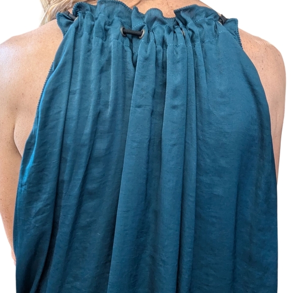 Lanvin Paris Teal Halter Top Ribbon Tie Straps Draped Open Back Size 40 - Picture 4 of 10